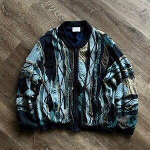 Vintage 90s Coogi Zip-Up Knit Sweater Size Medium